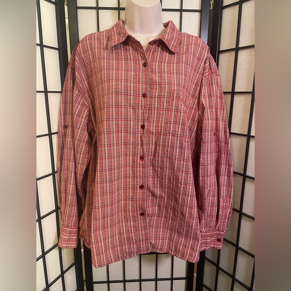 Vintage Bill Blass Jeans Women's Size 2X Striped Button Up Shirt Cotton Collared